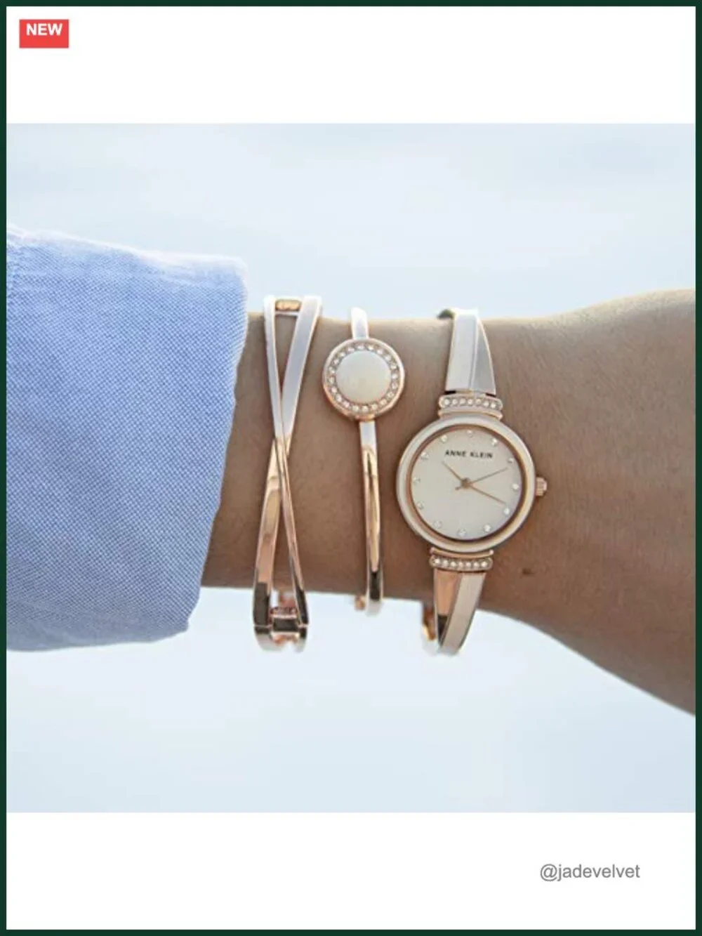 Anne Klein Crystal Accented Watch and Bangle Set with Japanese Quartz